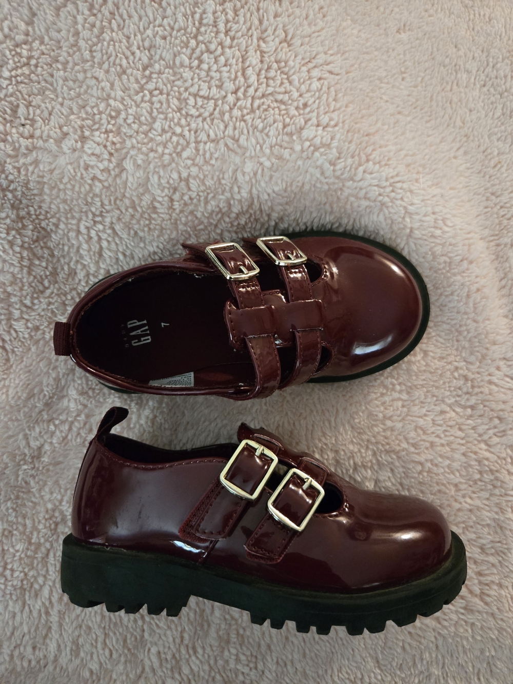 GAP Kids Burgundy Patent Double-Buckle Dress Shoes